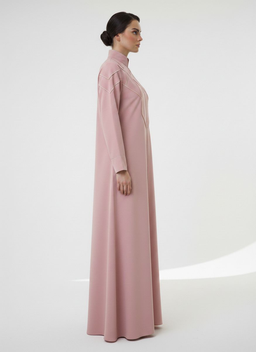 Geometric Panelled Design Pink Abaya with Plain Chiffon Headscarf Msquare Fashion - Women's Abayas 3