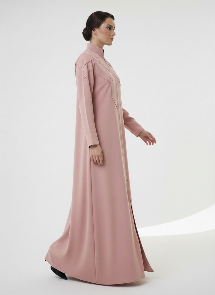 Geometric Panelled Design Pink Abaya with Plain Chiffon Headscarf Msquare Fashion - Women's Abayas 4
