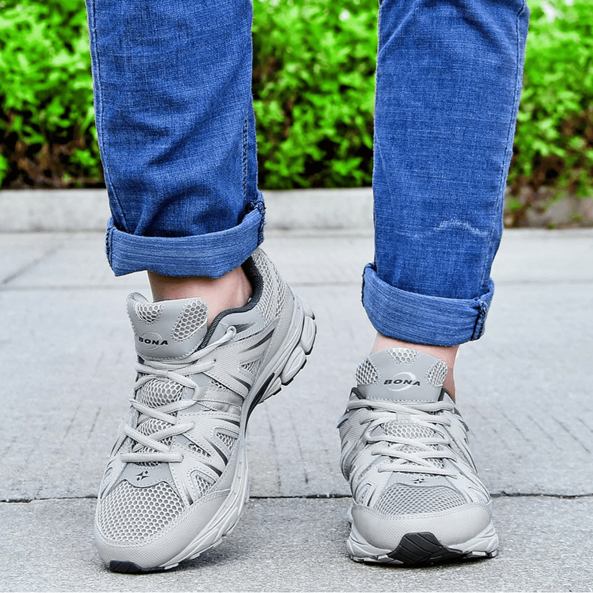 Men's Breathable Running Shoes Cow Split Microfiber Sport Sneakers Bona - Men's Running Shoes 1