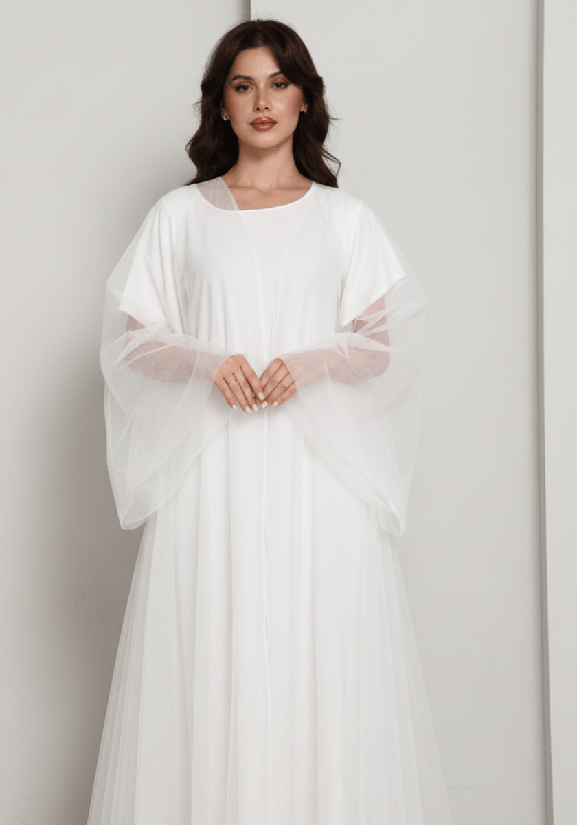 Msquare Fashion White Tulle Net Designer Abaya