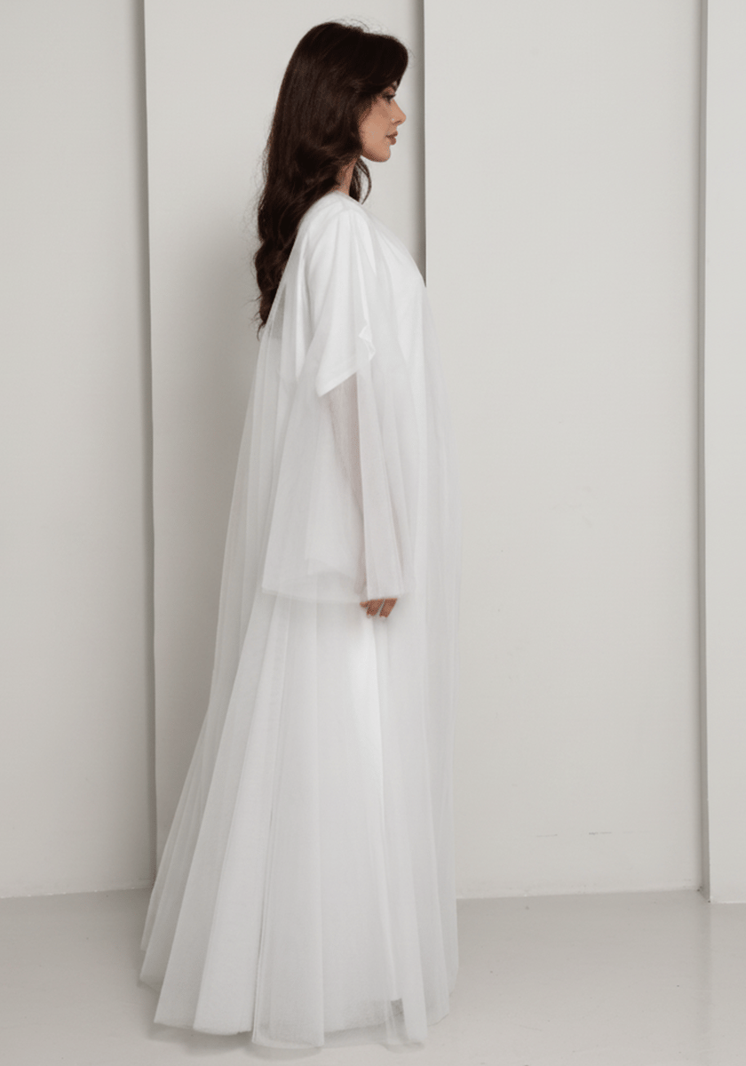 Msquare Fashion White Tulle Net Designer Abaya