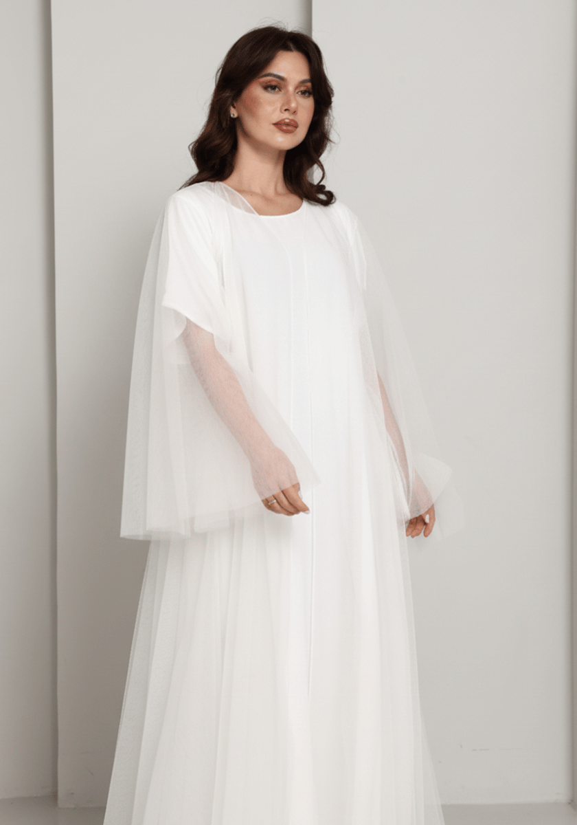 Msquare Fashion White Tulle Net Designer Abaya