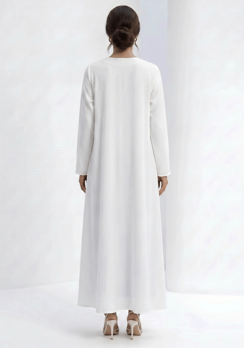 White Abaya with Blue Threadwork Embroidery and Royal Blue Inner Dress