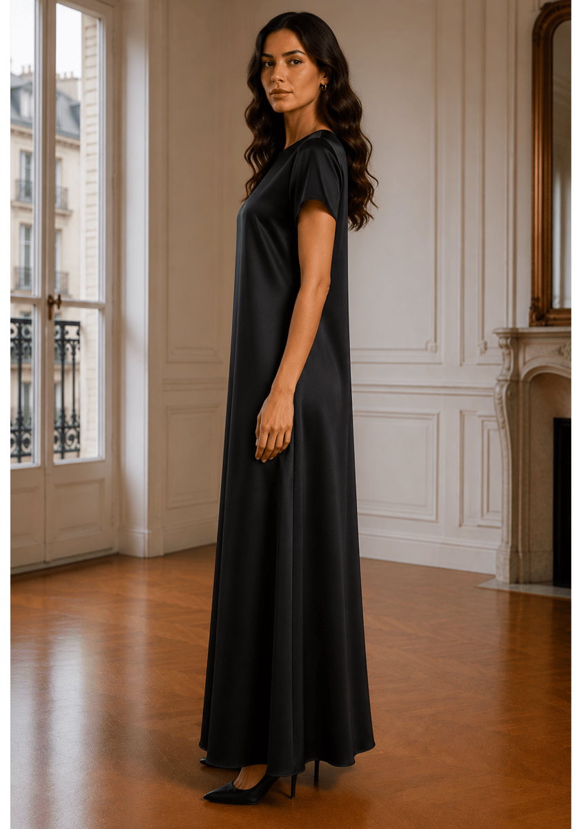 Msquare Fashion Satin Silk Under Abaya Dress Black