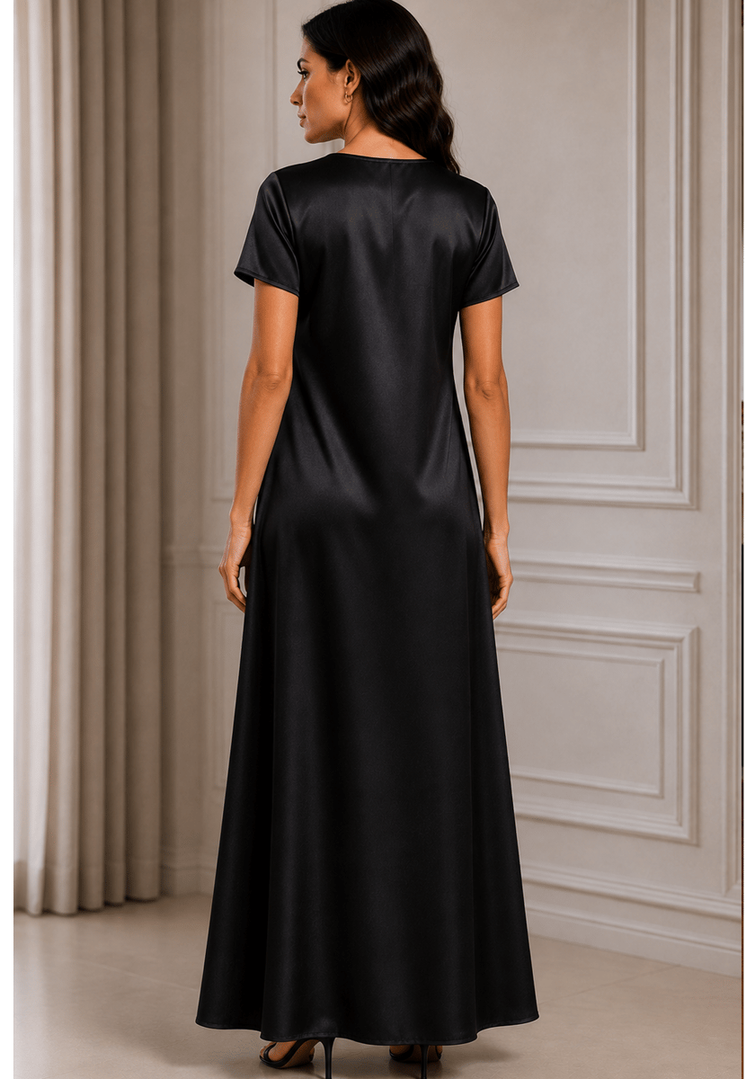 Msquare Fashion Satin Silk Under Abaya Dress Black