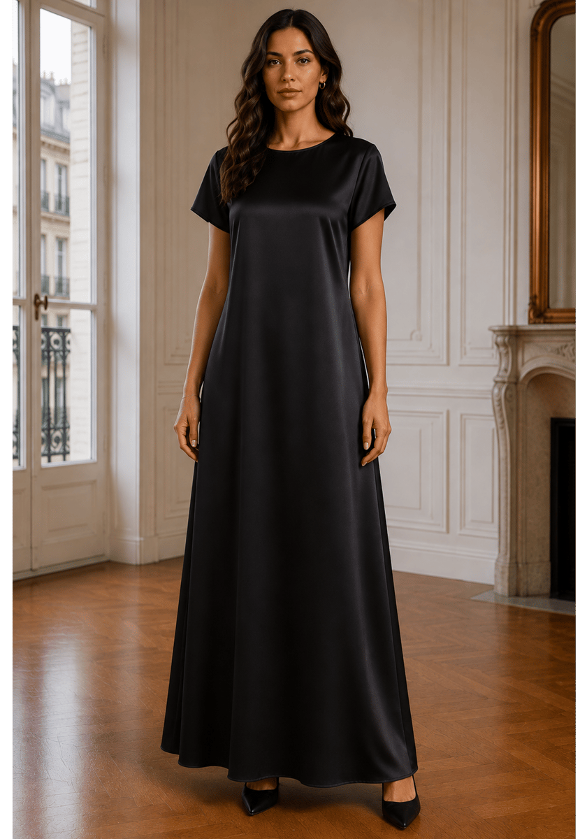 Msquare Fashion Satin Silk Under Abaya Dress Black