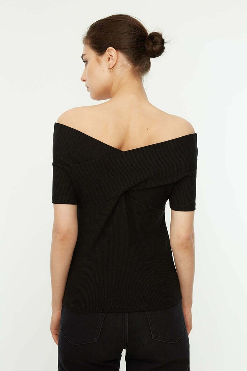 Crossover Ribbed Top - Short Sleeve Tops 23