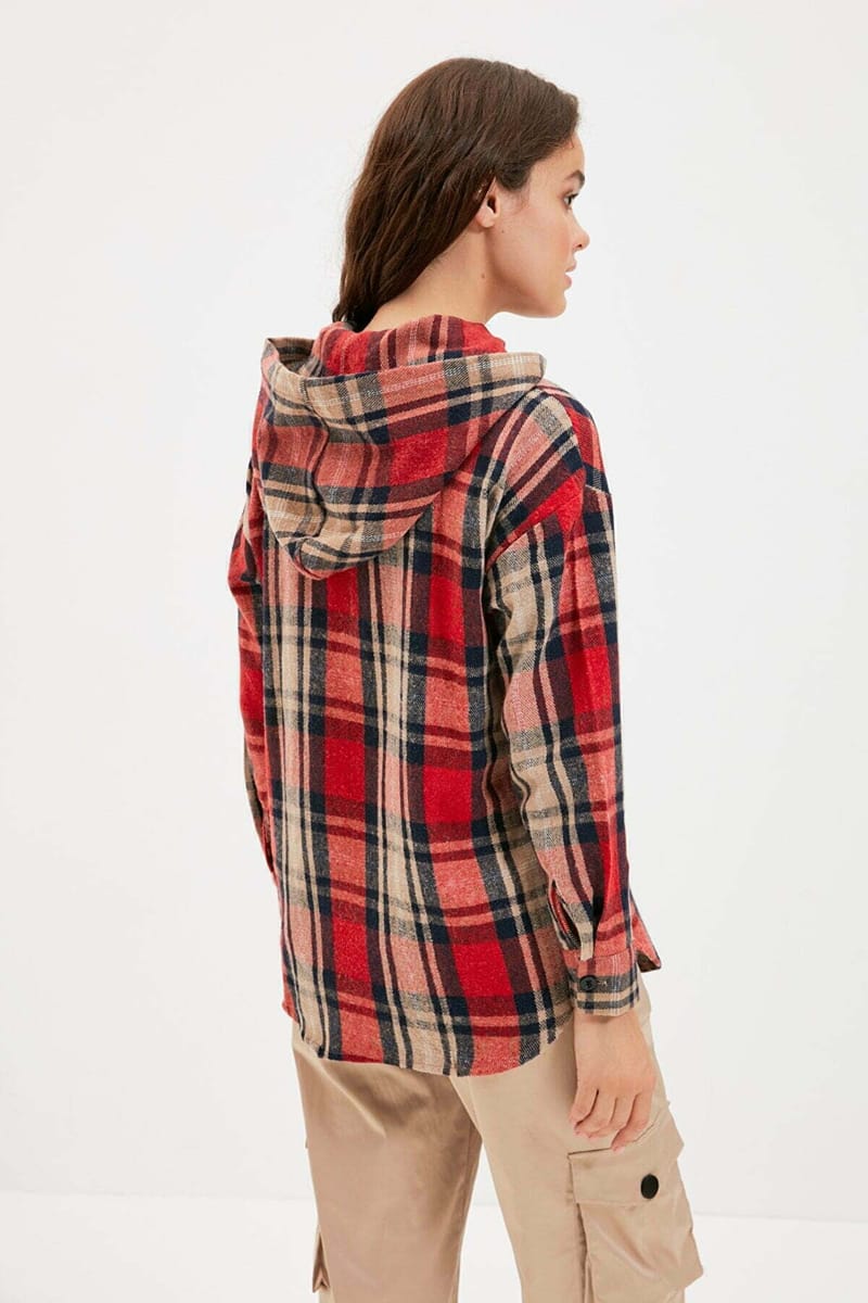 Plaid Check Hooded Shirt - Shirts & Blouses 25