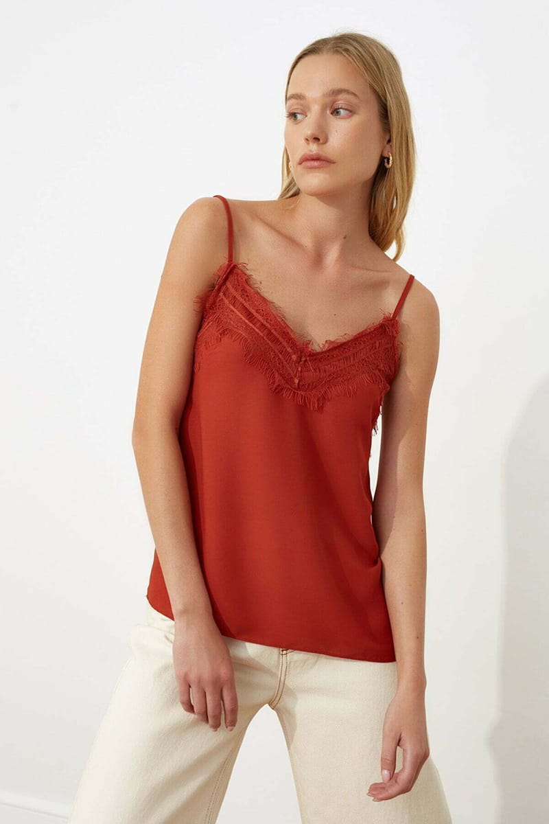 Lace Detail Top - Sleeveless Tops 60