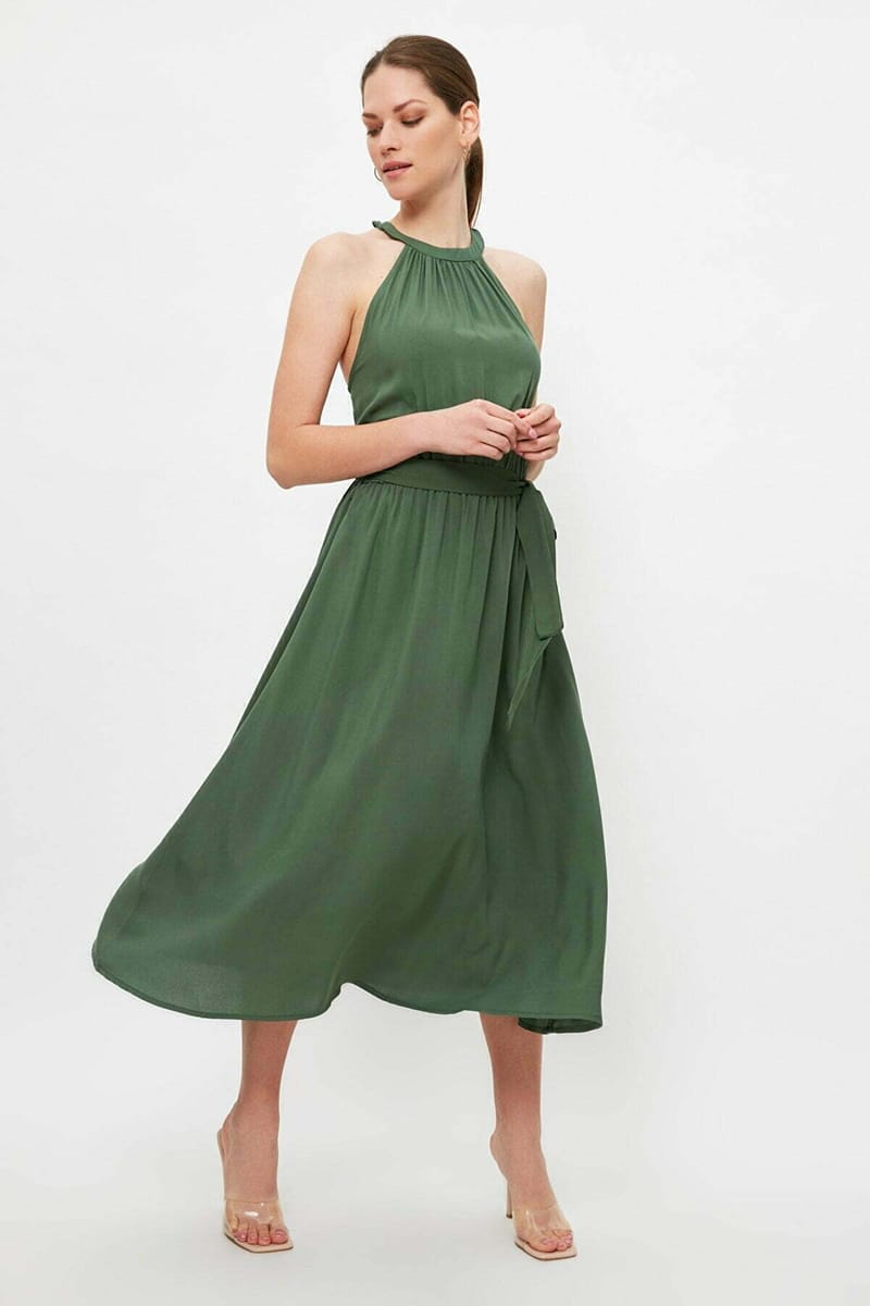 Halter Neck Pleated Dress - Midi Dresses 25