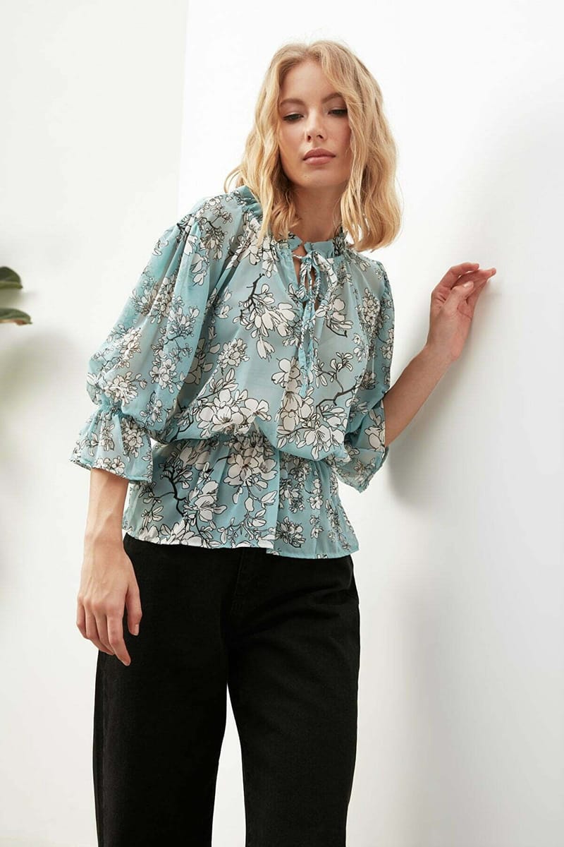 1_org_zoom Tie Neck Floral Print Top - Long Sleeve Tops 15