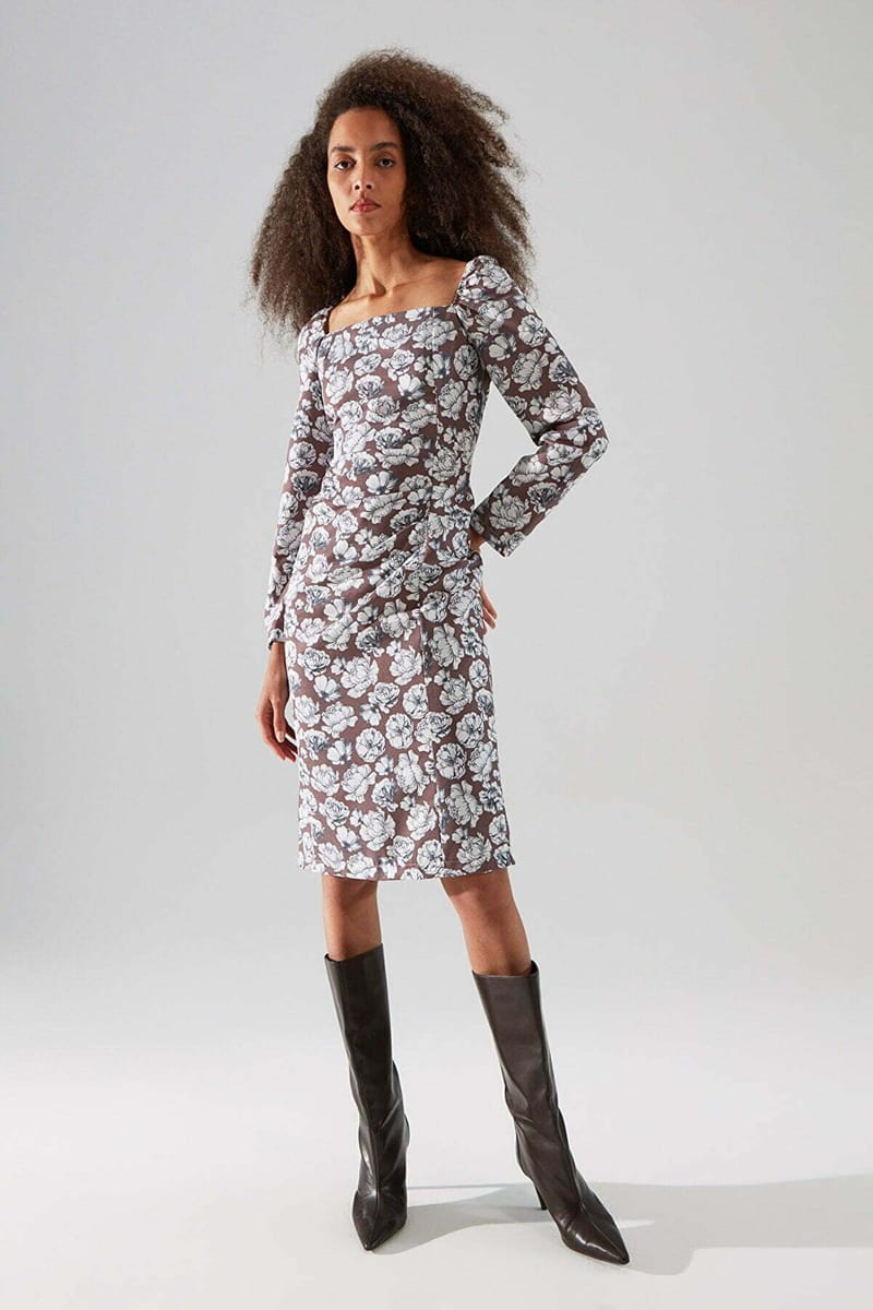 1_org_zoom Square Neck Floral Print Dress - Midi Dresses 27