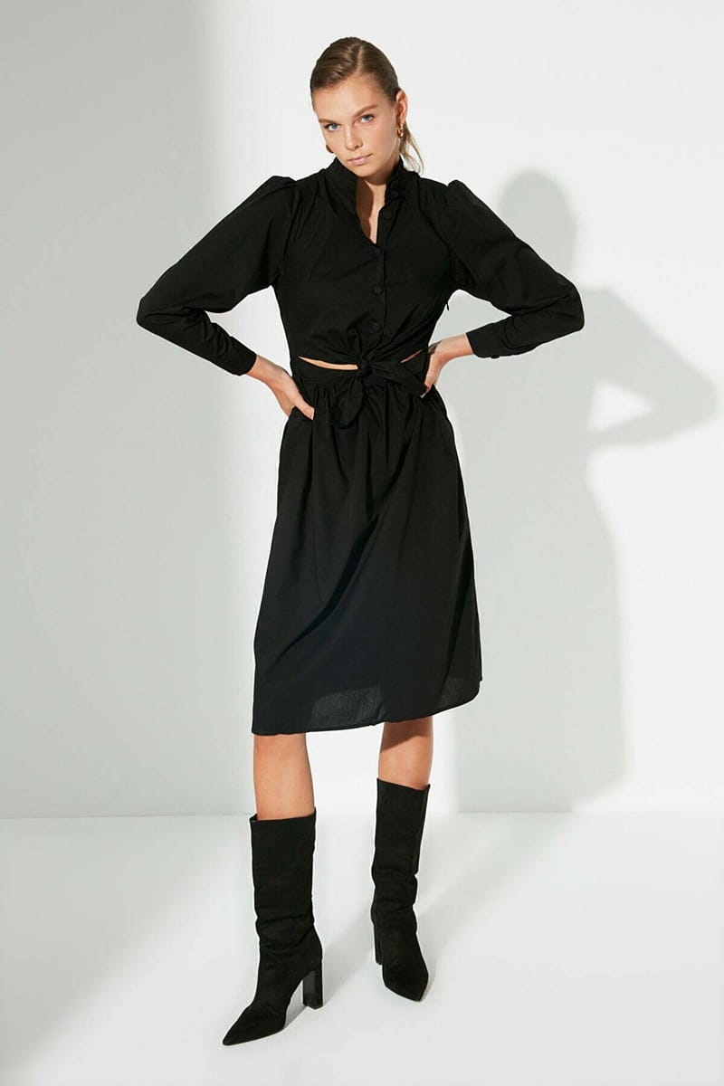 1_org_zoom Cut Out Tie Detail Dress - Midi Dresses 31