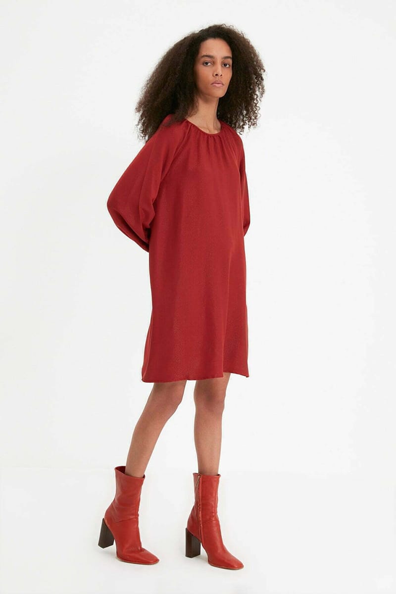 Crew Neck Balloon Sleeve Dress - Mini Dresses 9