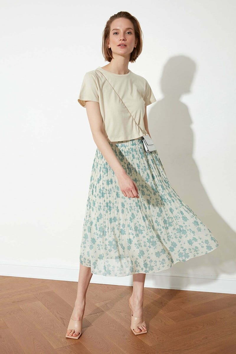 Printed Pleated Midi Skirt - Midi Skirts 20