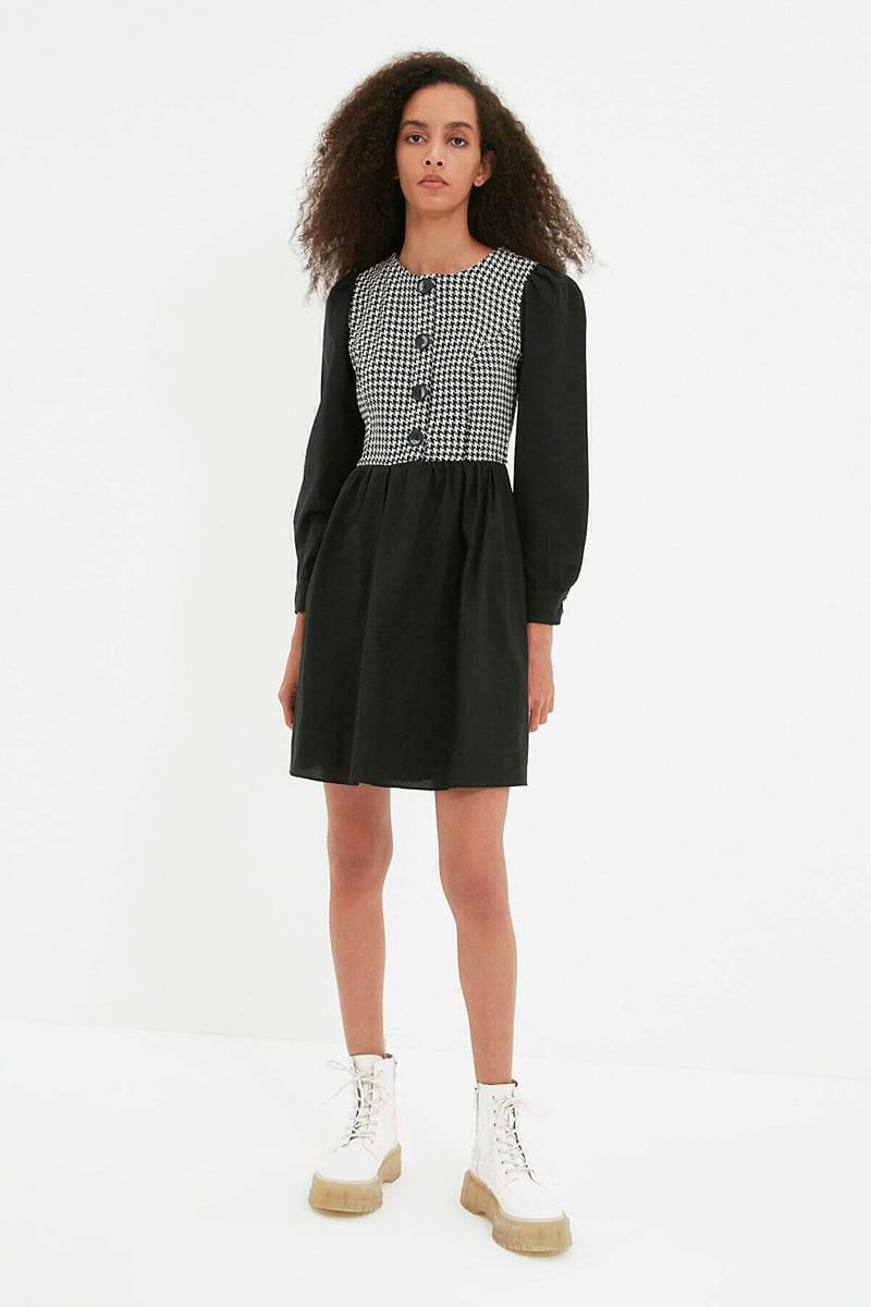 2_org_zoom Checked Button Detail Dress - Mini Dresses 16