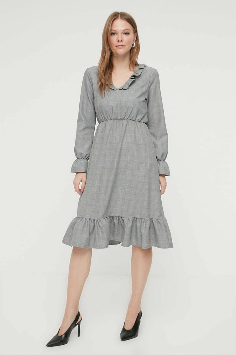 2_org_zoom Knitted Ruffle Neck Dress - Midi Dresses 15