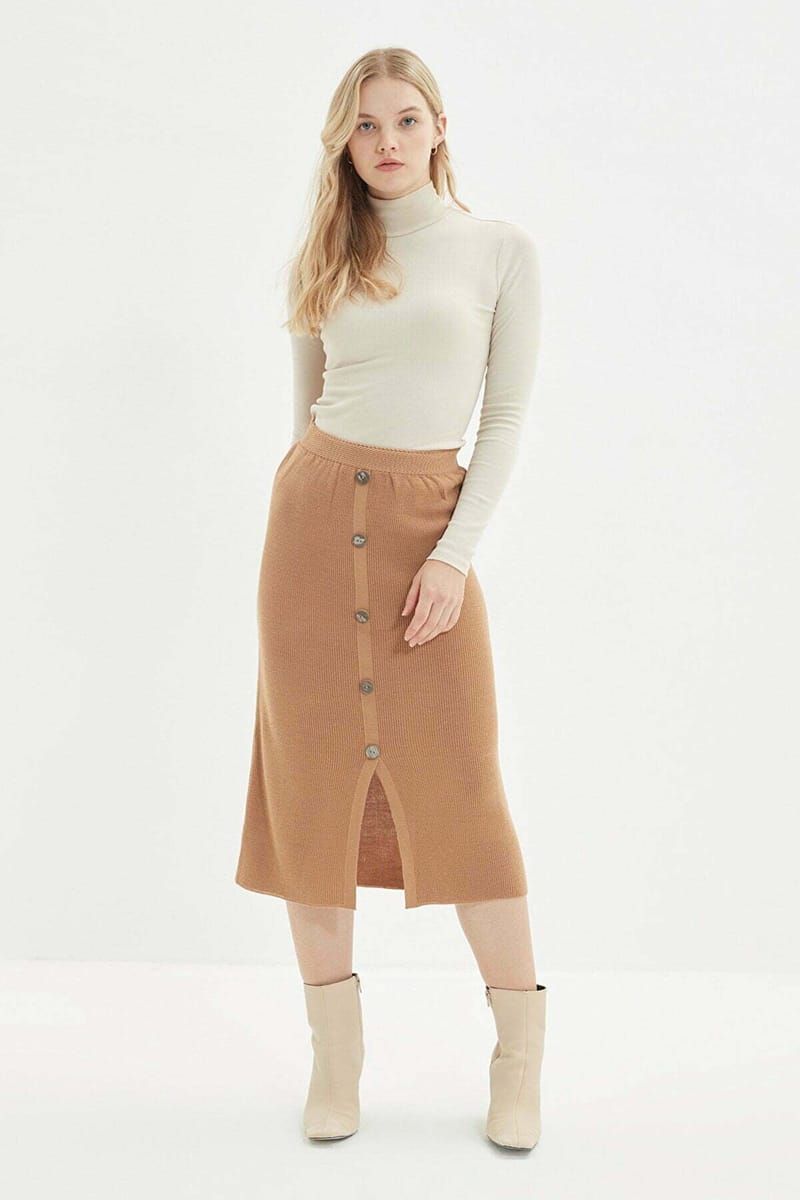 Button Detailed Knitwear Skirt - Midi Skirts 10