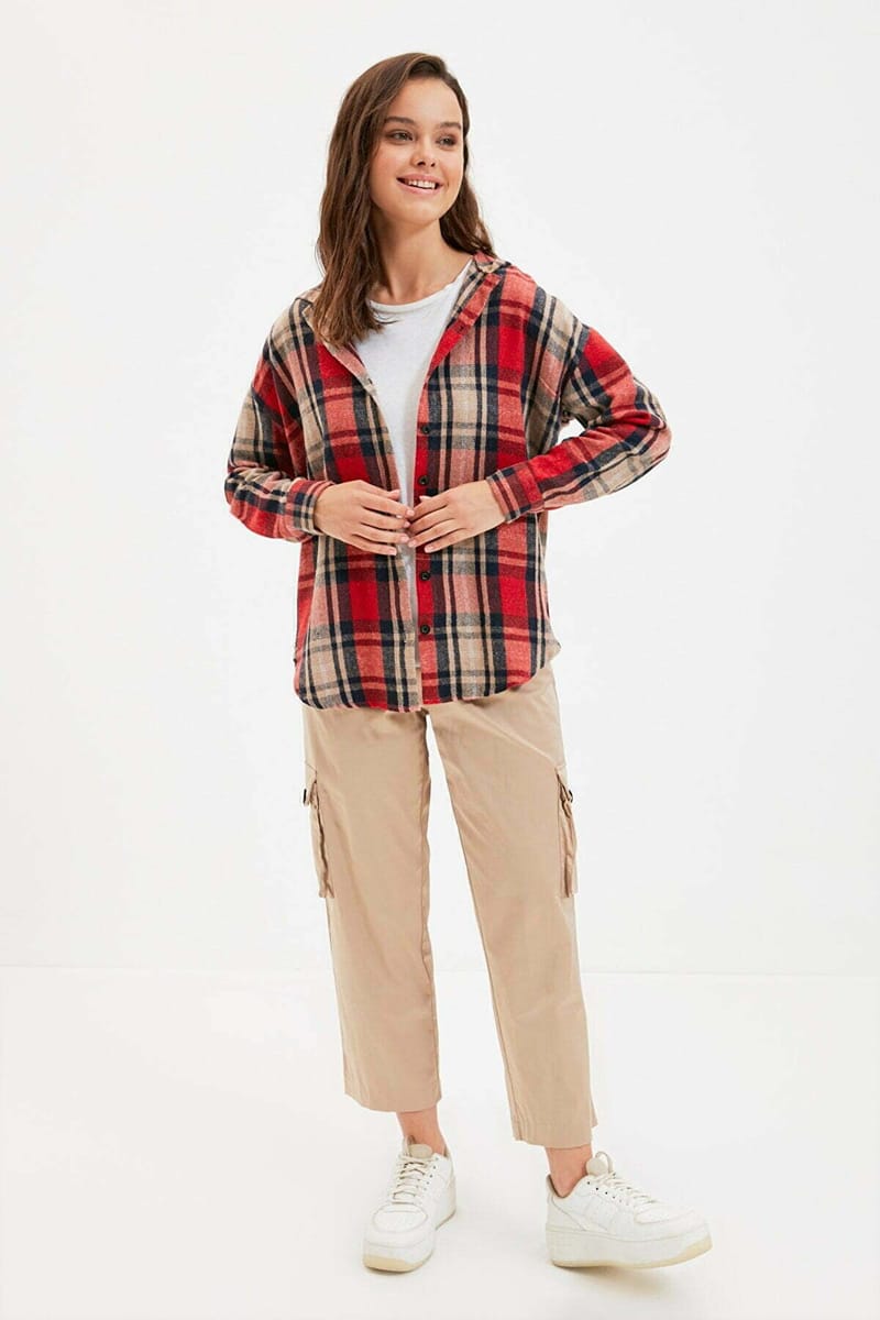 Plaid Check Hooded Shirt - Shirts & Blouses 18
