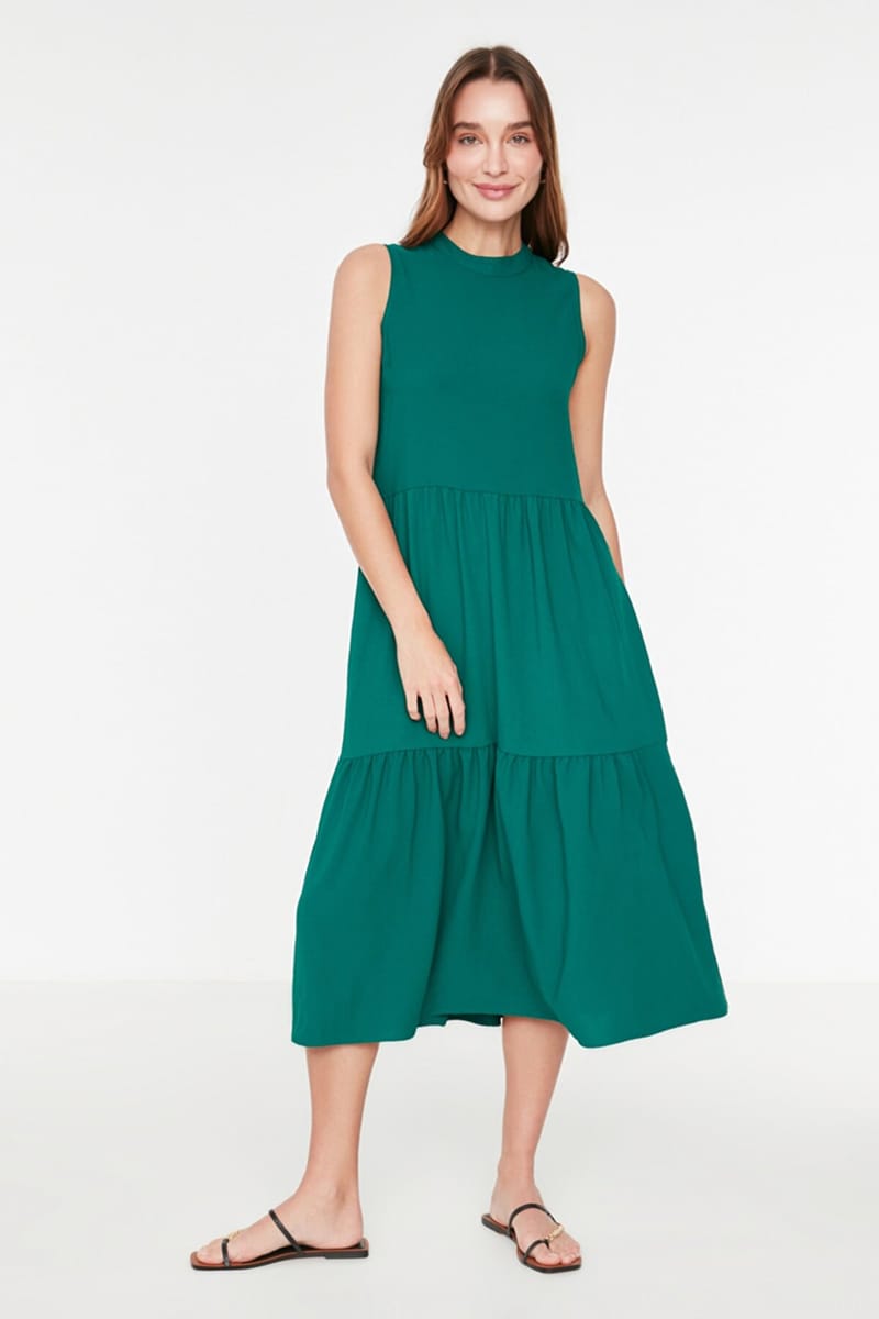 High Neck Tiered Dress - Midi Dresses 90