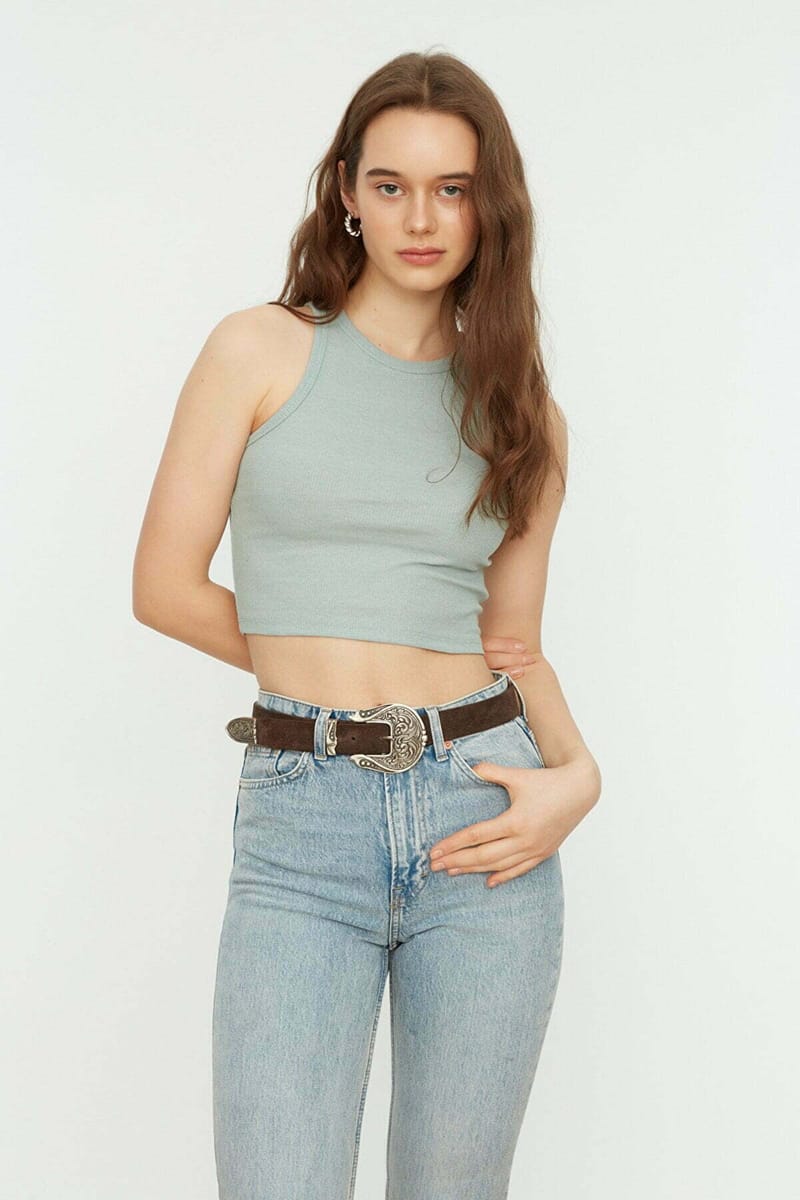 Crew Neck Knitted Tank Top - Cropped Tops 15