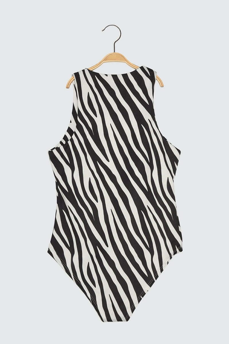 Snap Button Animal Print Body - Sleeveless Tops 34