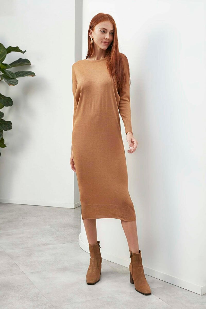 Crew Neck Knitted Dress - Midi Dresses 16
