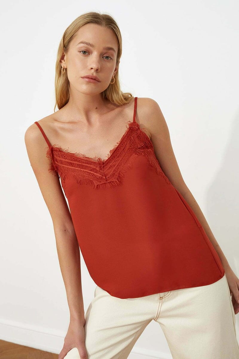 Lace Detail Top - Sleeveless Tops 61