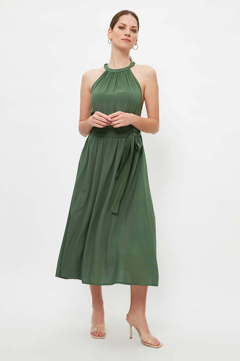 Halter Neck Pleated Dress - Midi Dresses 26