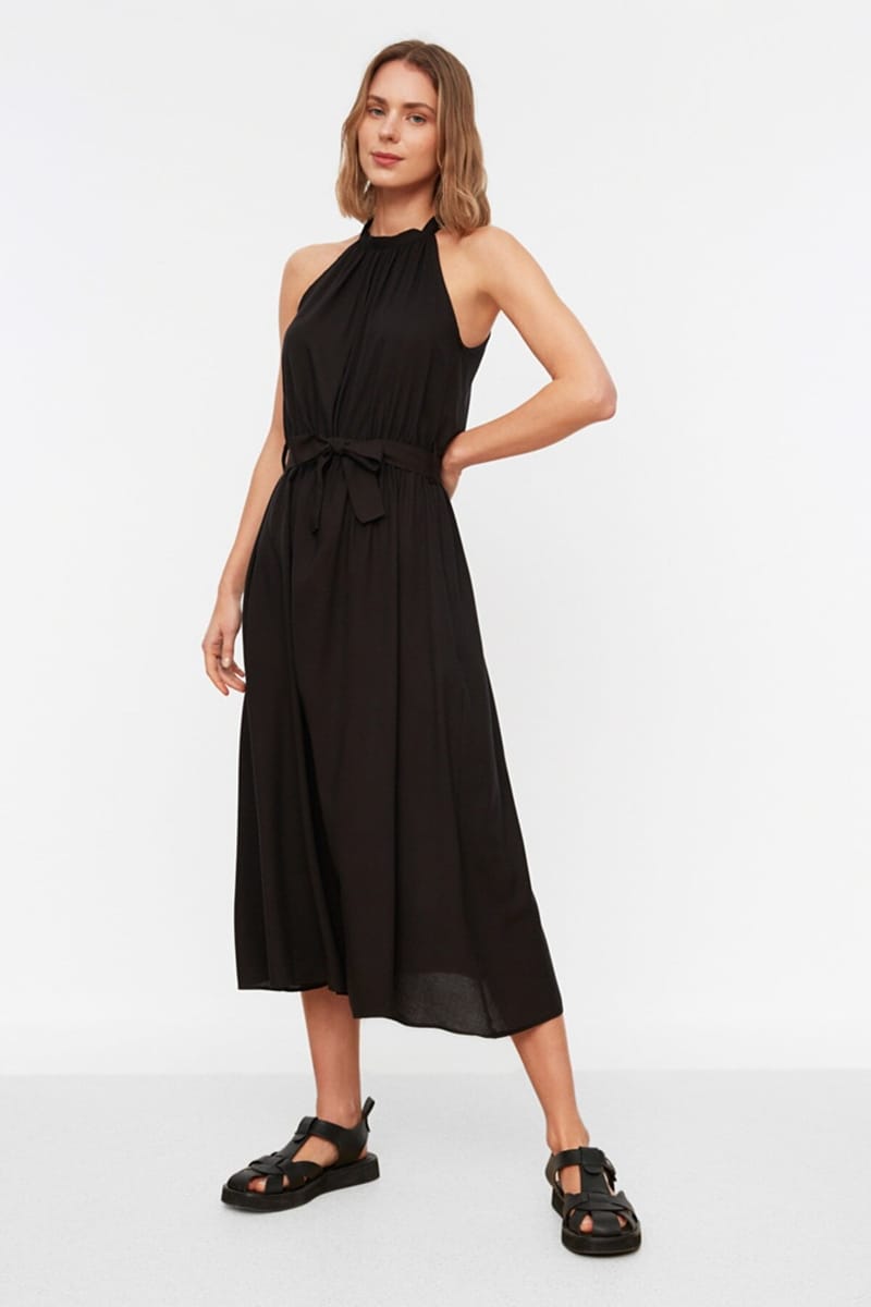 Halter Neck Pleated Dress - Midi Dresses 45