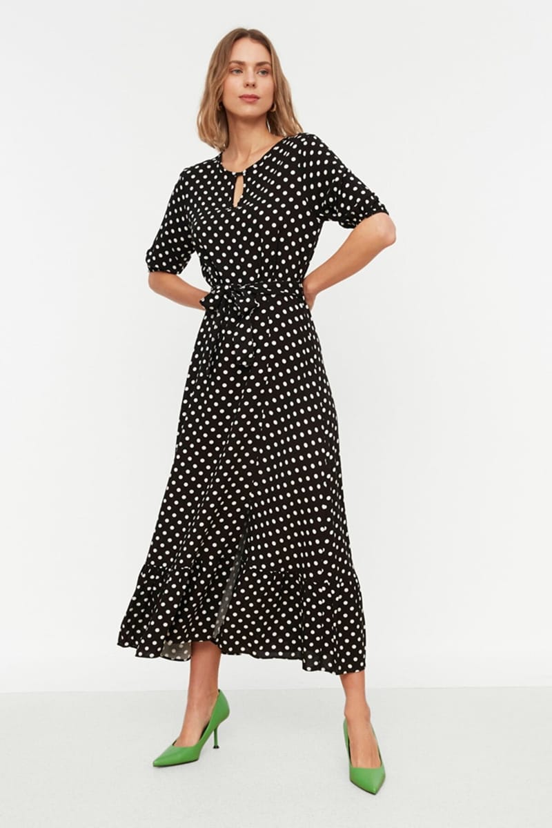 2_org_zoom Side Split Ruffle Hem Spot Print Dress - Midi Dresses 42