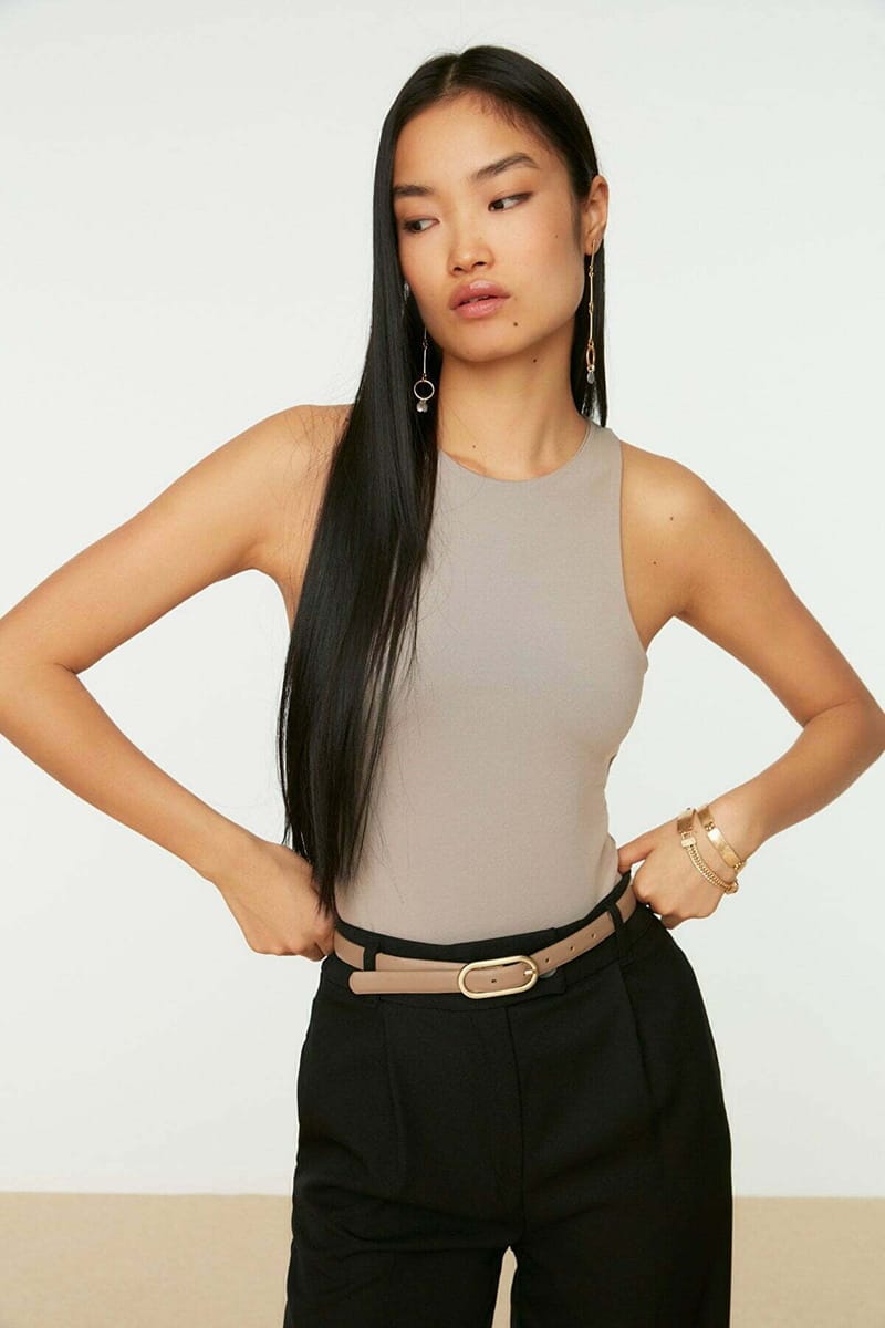 Crew Neck Knitted Body - Sleeveless Tops 82