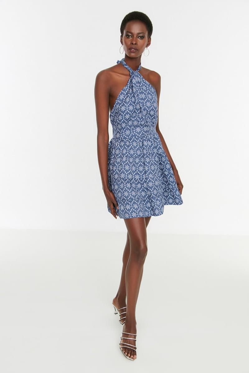 Halter Neck Printed Dress - Mini Dresses 15
