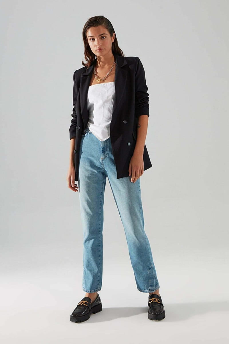 2_org_zoom Regular Lined Double Breasted Closure Woven Blazer Jacket - Blazers & Coats 60