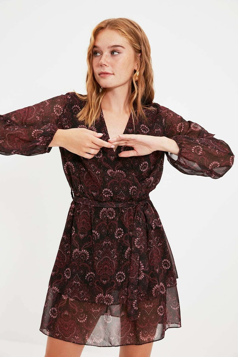 2_org_zoom Printed V-Neck Dress - Mini Dresses 21