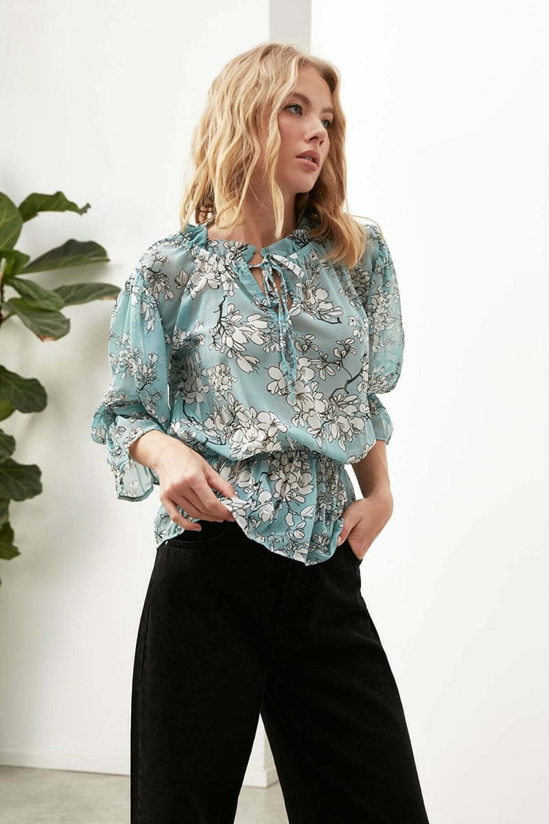 2_org_zoom Tie Neck Floral Print Top - Long Sleeve Tops 16