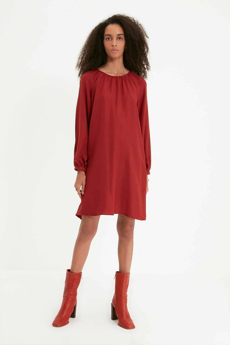 Crew Neck Balloon Sleeve Dress - Mini Dresses 10