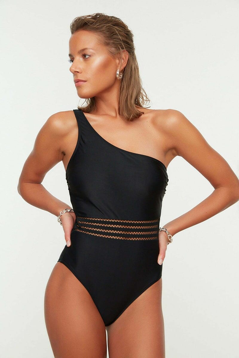 Mesh Detail One Shoulder Swimsuit - One Piece 21