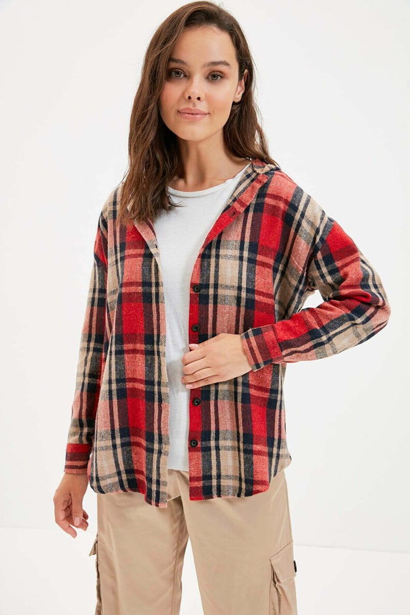 Plaid Check Hooded Shirt - Shirts & Blouses 19