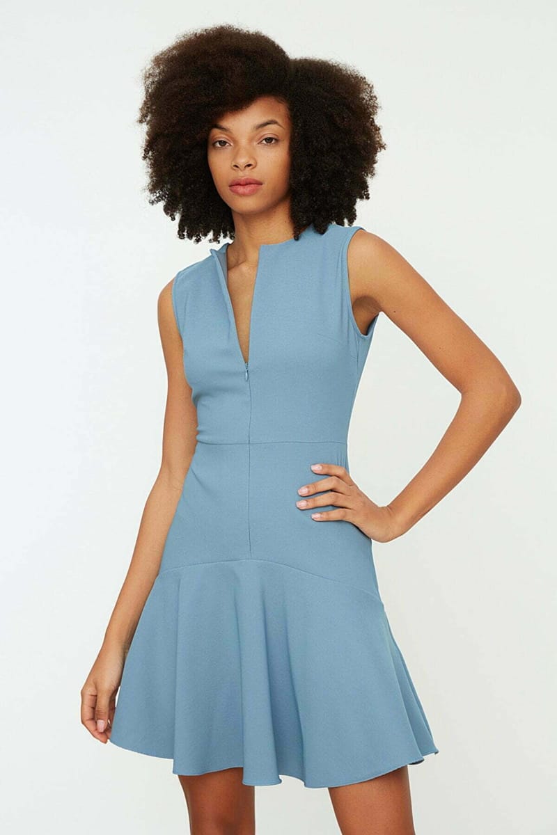 Ruffle Hem Zip Detail Dress - Mini Dresses 16