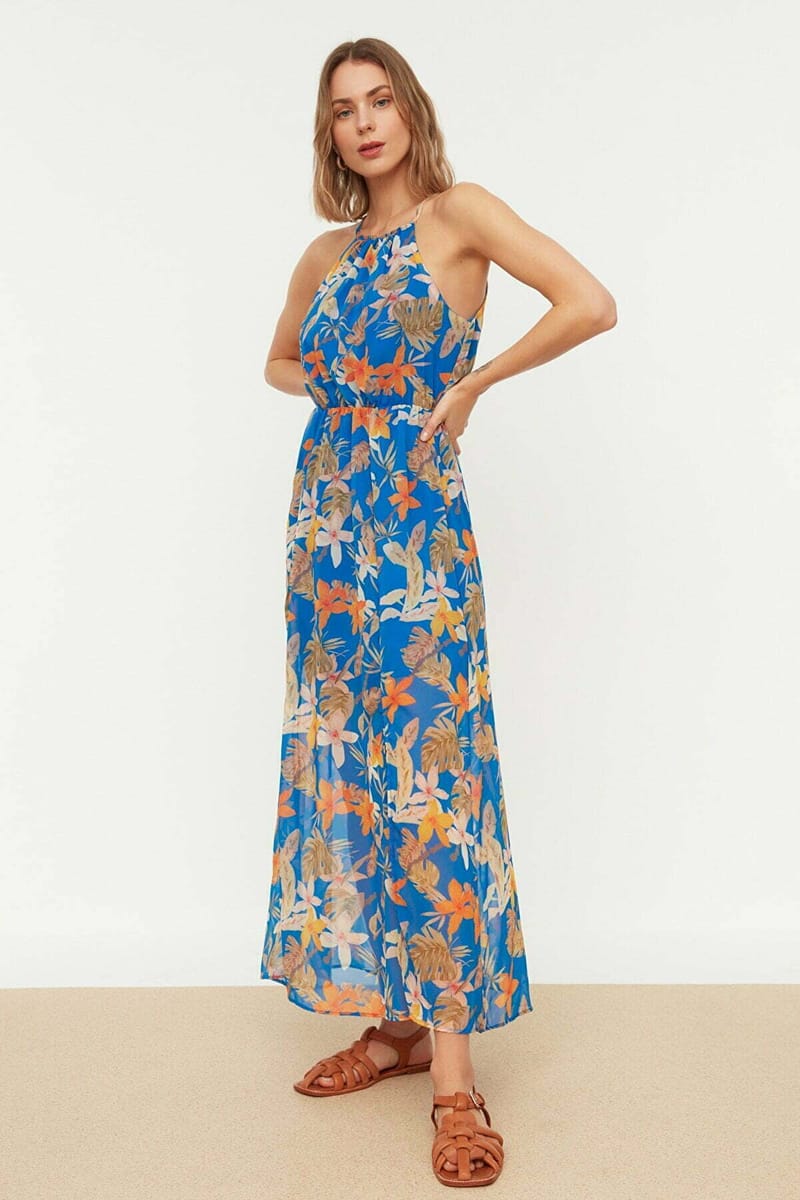 Flower Pattern Slit Dress - Maxi Dresses 21