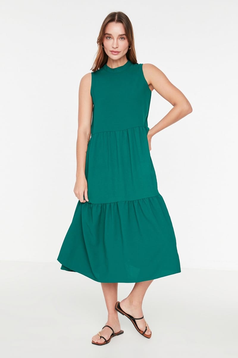High Neck Tiered Dress - Midi Dresses 91