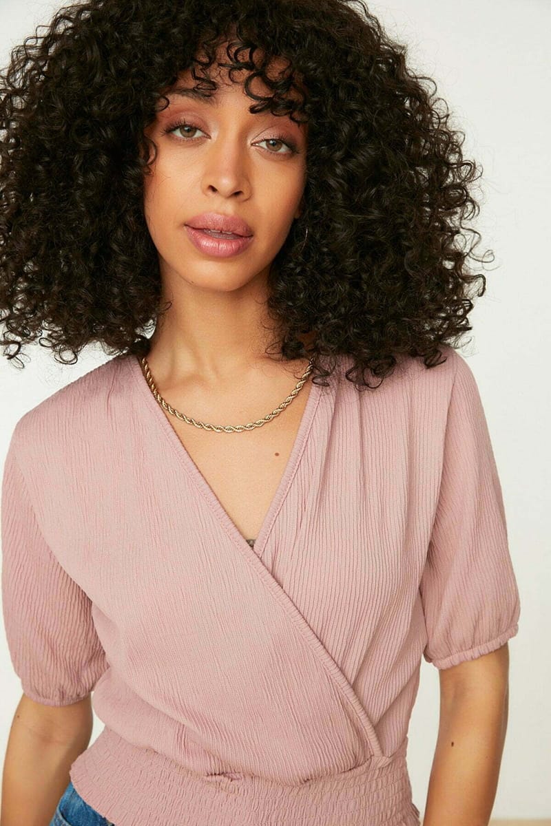 Shirred Waist Surplice Top - Casual Tops 16