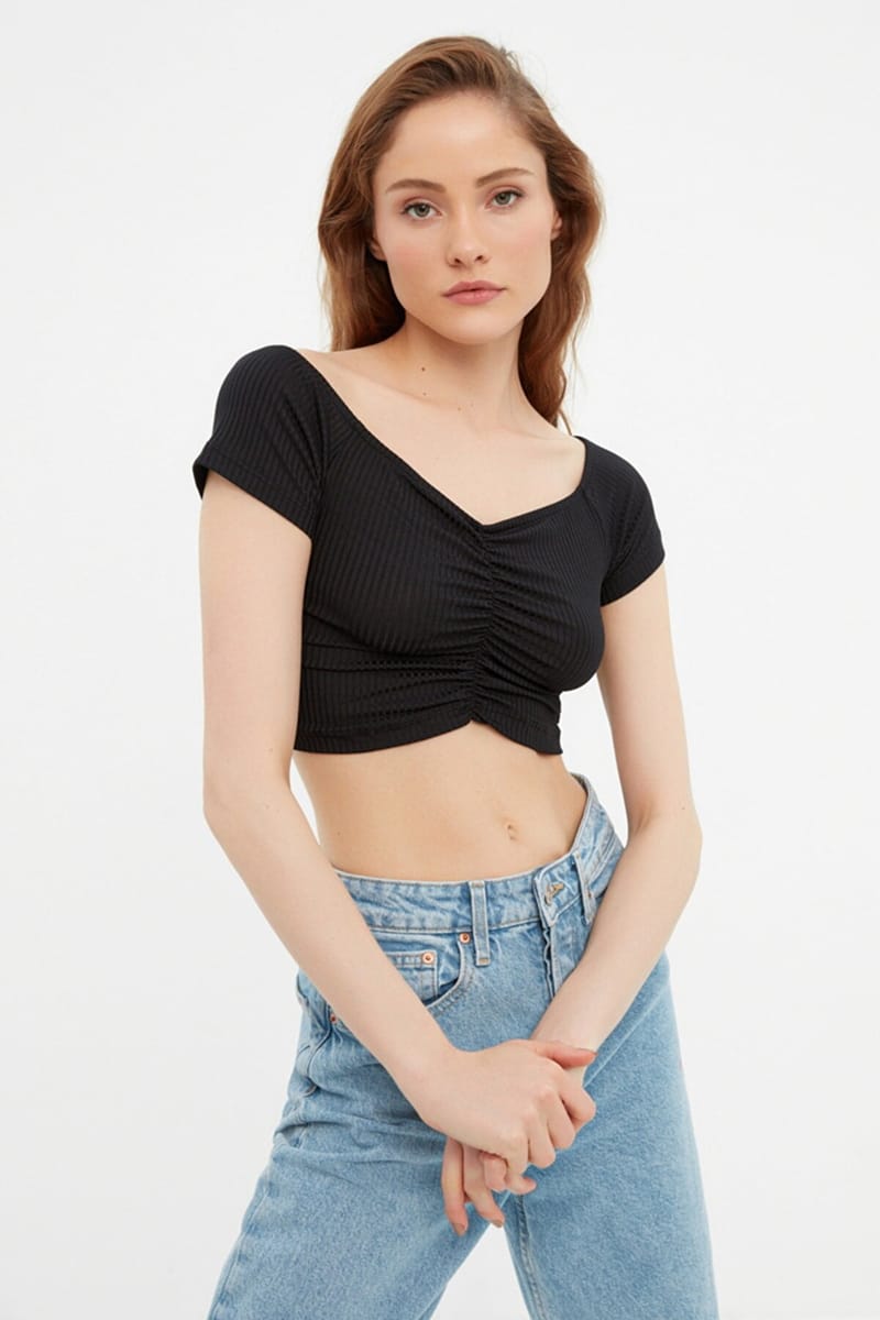 Bardot Knitted Crop Top - Cropped Tops 16