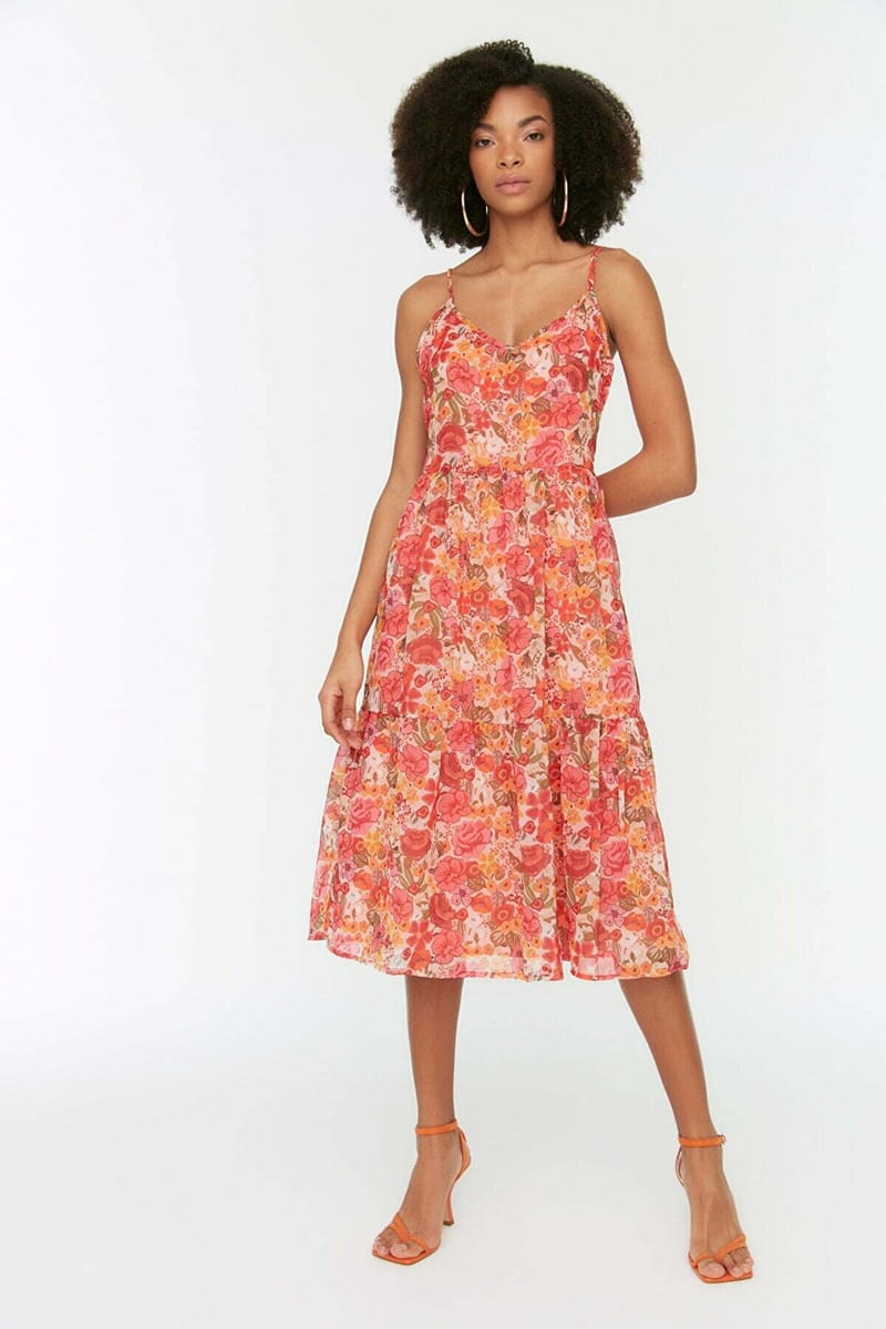 Printed Fit And Flare Midi Dress - Midi Dresses 21