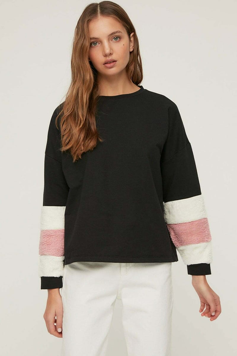 Plush Detailed Basic Thin Knitted Sweatshirt - Sweatshirts 17