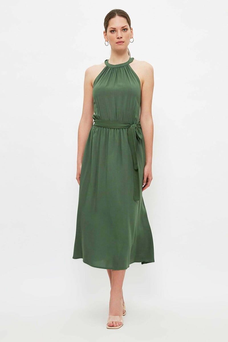 Halter Neck Pleated Dress - Midi Dresses 27