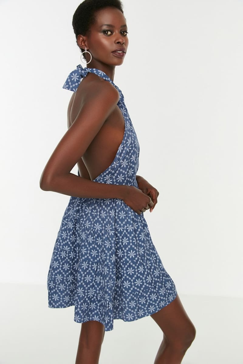Halter Neck Printed Dress - Mini Dresses 16