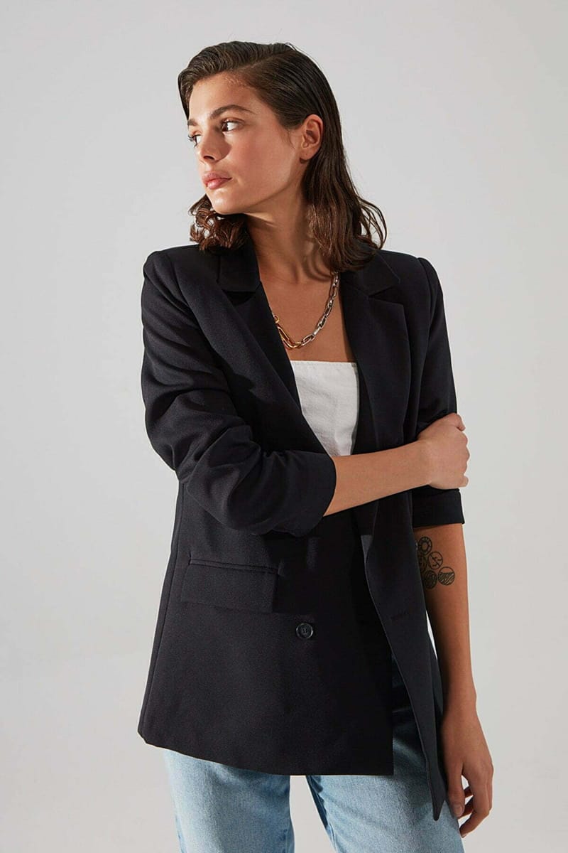 3_org_zoom Regular Lined Double Breasted Closure Woven Blazer Jacket - Blazers & Coats 61