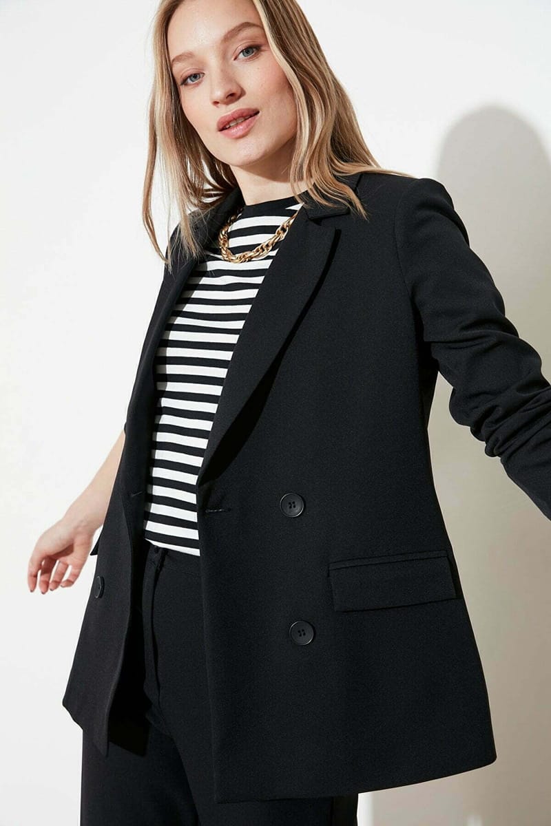 3_org_zoom Regular Lined Double Breasted Closure Woven Blazer Jacket - Blazers & Coats 71